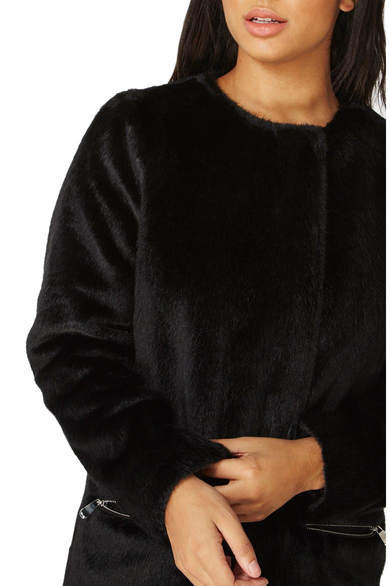 Faux Fur Coat, Alternate, color, BLACK