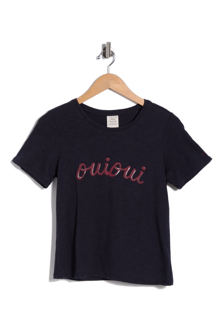 Script Oui Oui T-Shirt, Alternate, color, NAVY/ WINEBERRY