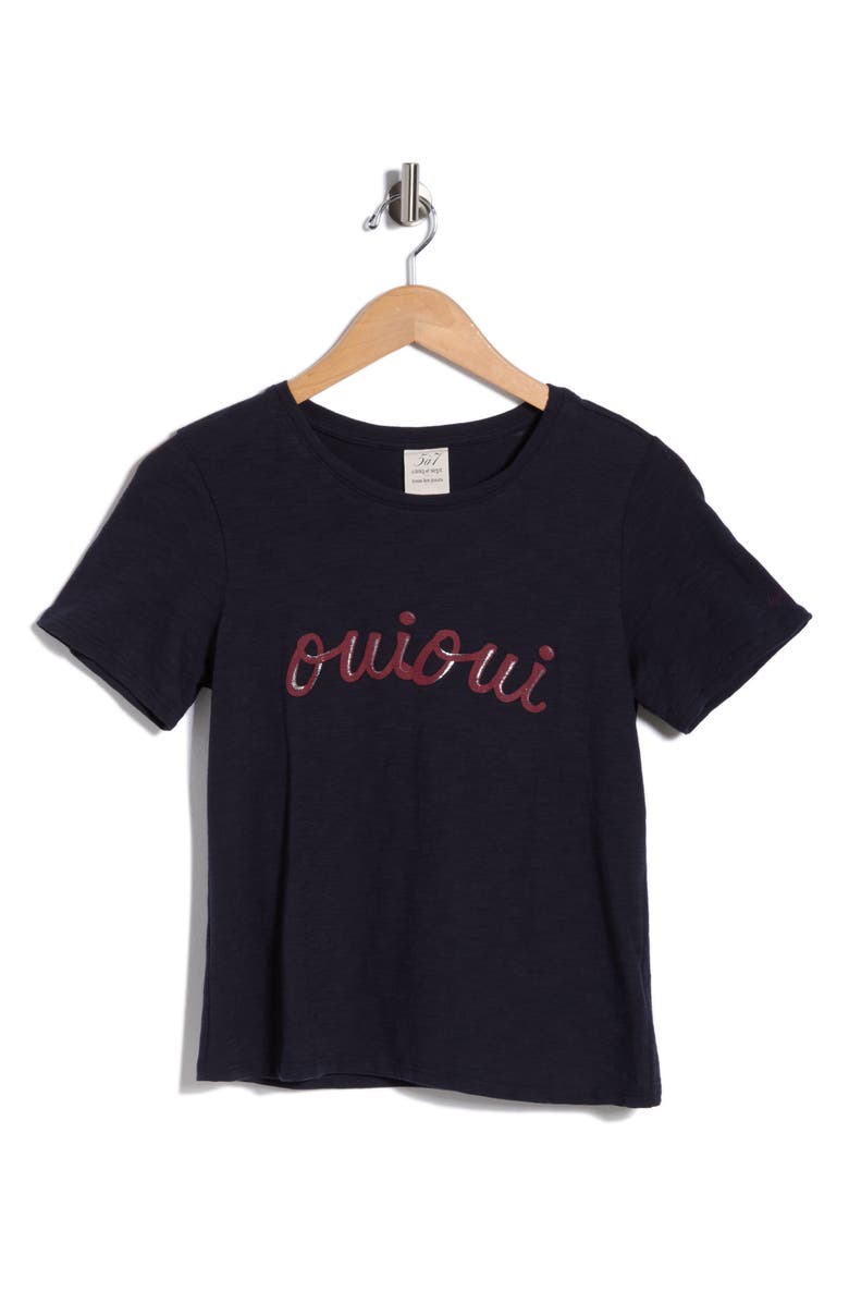 Cinq à Sept Script Oui Oui T-Shirt, Main, color, Navy/ Wineberry