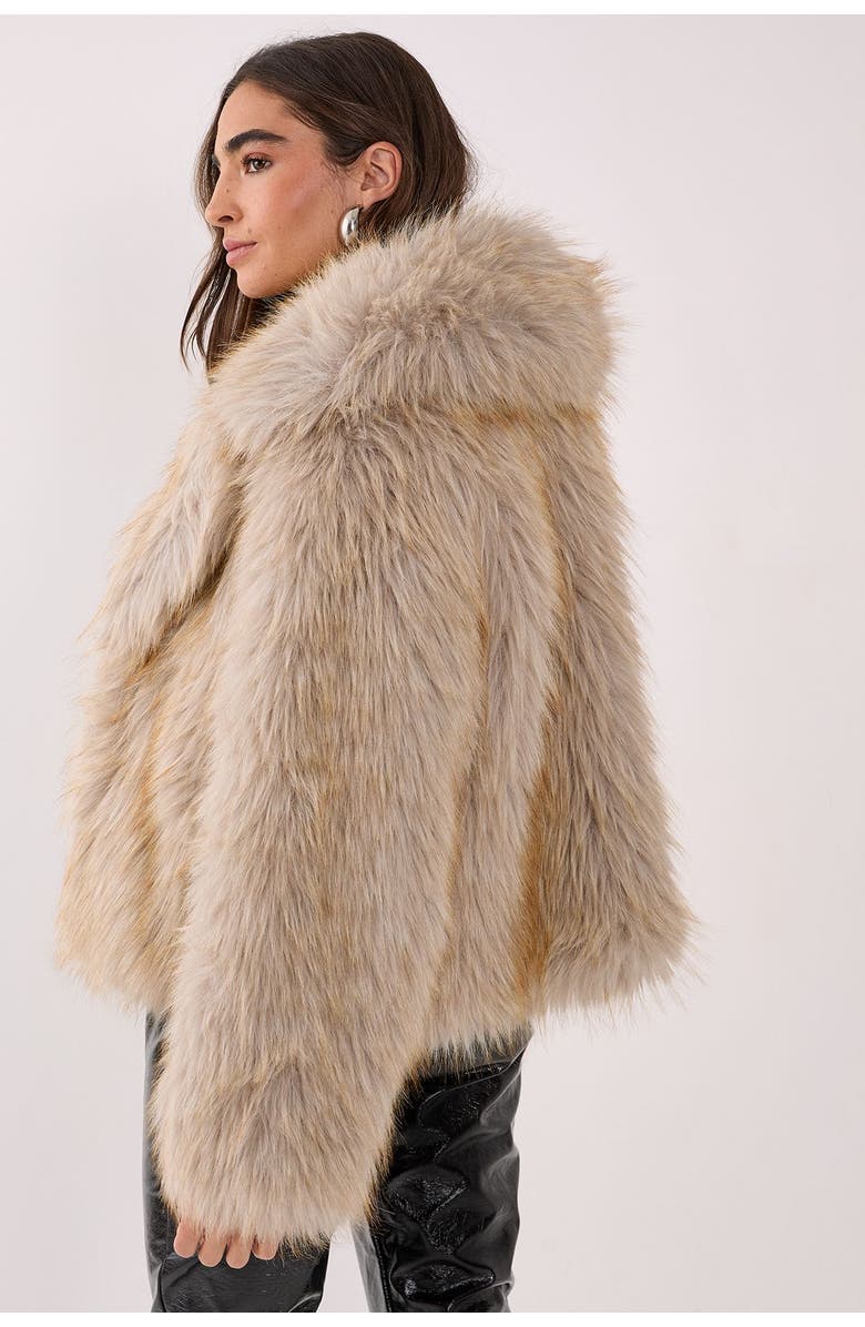 NASTY GAL Faux Fur Collared Cropped Coat, Alternate, color, Ecru