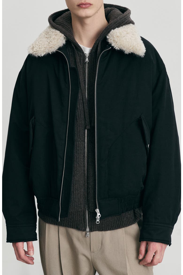 Gender Inclusive Flight Padded Jacket with Faux Shearling Collar, Main, color, BLACK