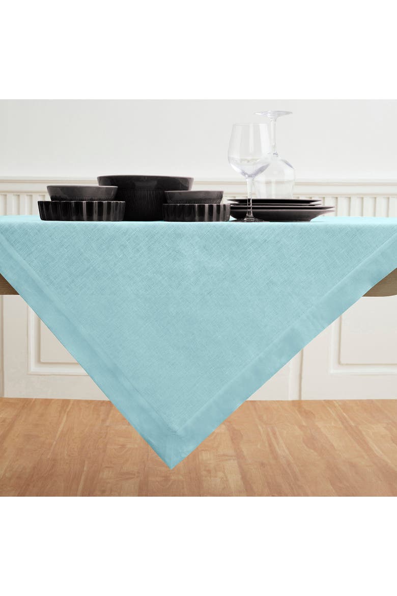 Linen Table Throw 52 x 52 Inch - Fete, Main, color, Aqua Blue