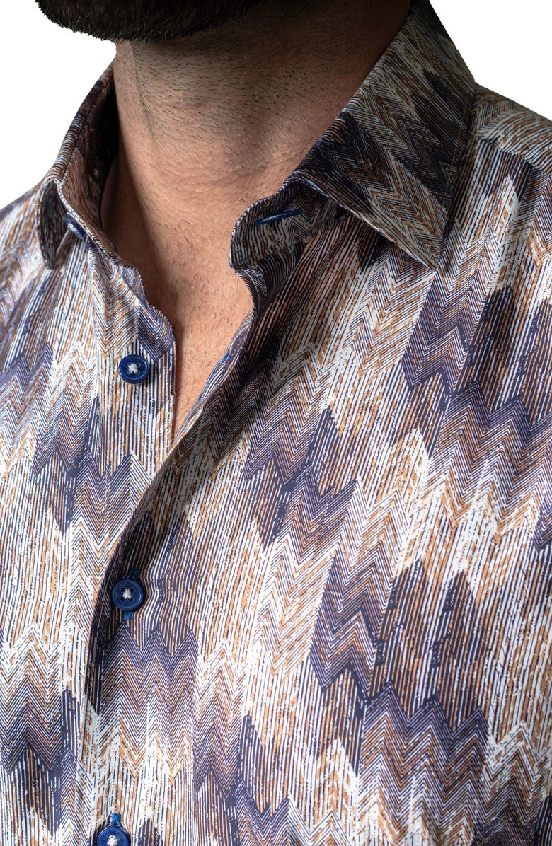 Maceoo Galileo Puddle Brown Stretch Short Sleeve Button-Up Shirt, Alternate, color, Brown