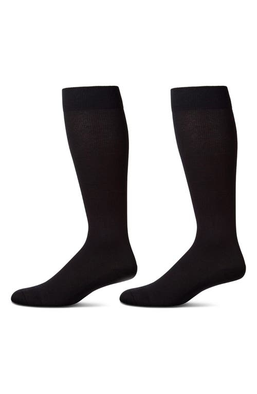 Memoi 2-pack Wellfit Cushioned Cotton Blend Graduated Compression Socks In Black