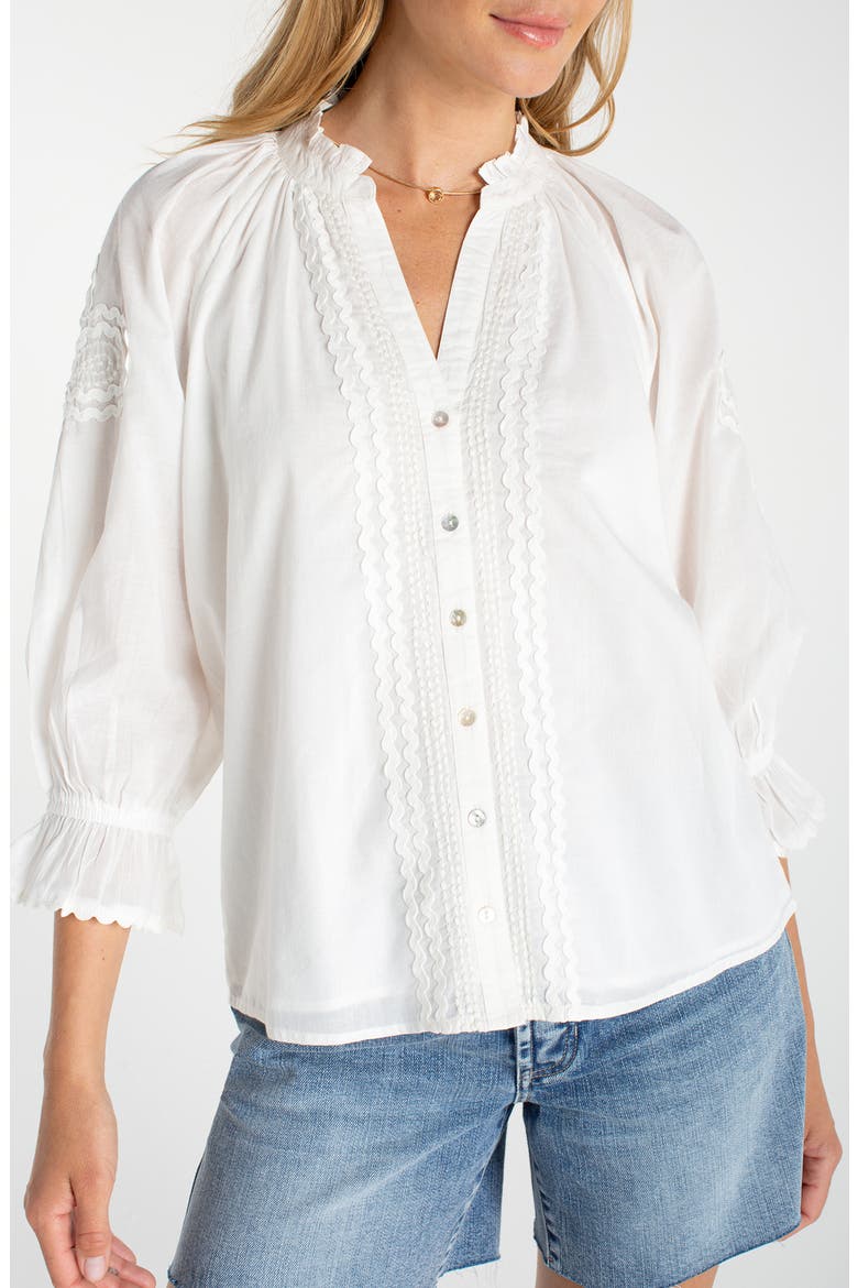 Rickrack Front Button Cotton Top, Main, color, BONE