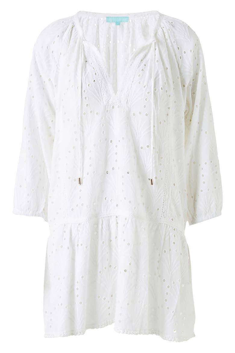 Ashley Eyelet Detail Cotton Cover-Up Tunic, Alternate, color, WHITE FAN