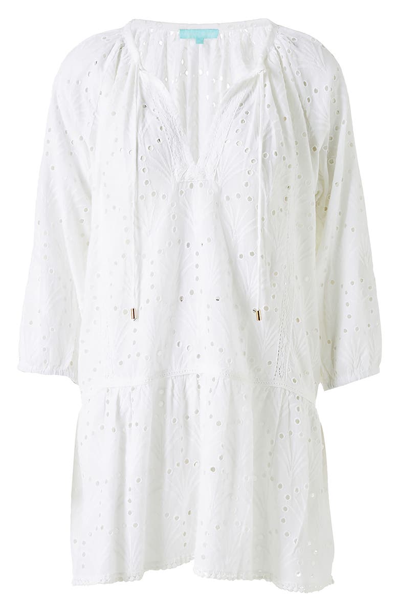 Melissa Odabash Ashley Eyelet Detail Cotton Cover-Up Tunic, Alternate, color, White Fan