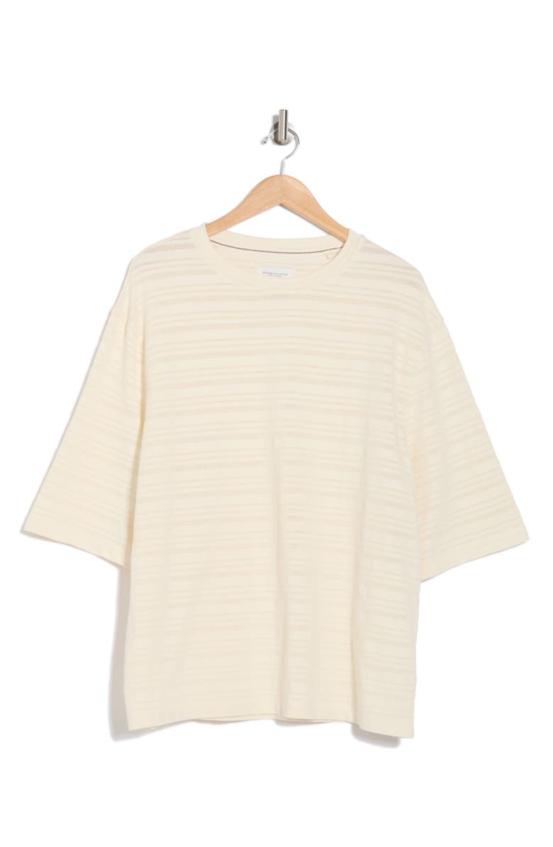 DENIM AND FLOWER Textured Stripe Relaxed T-Shirt, Alternate, color, Cream
