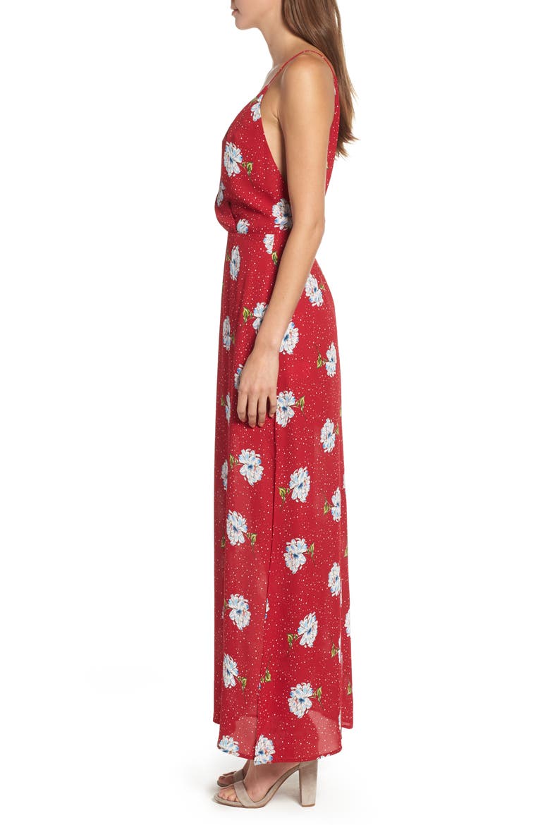 Surplice Maxi Dress, Alternate, color, RED DOTTED FLORAL