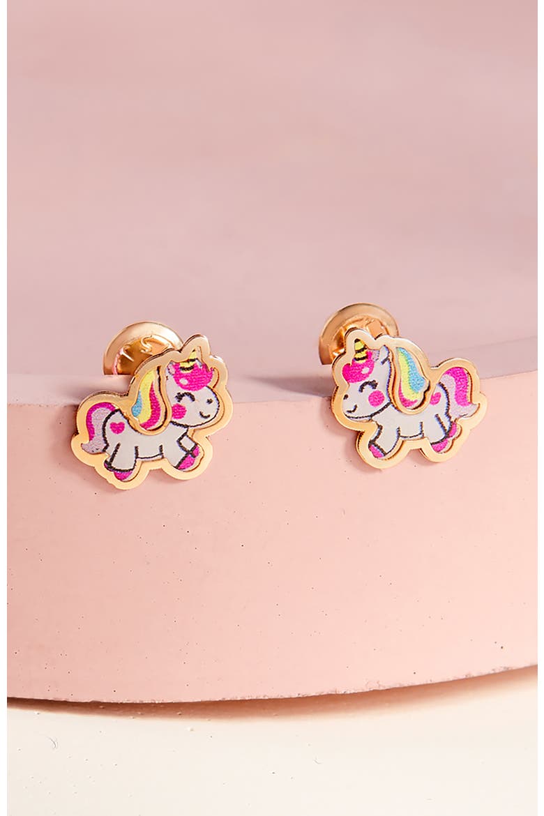 14k Simply Unicorn Earrings, Alternate, color, Pink