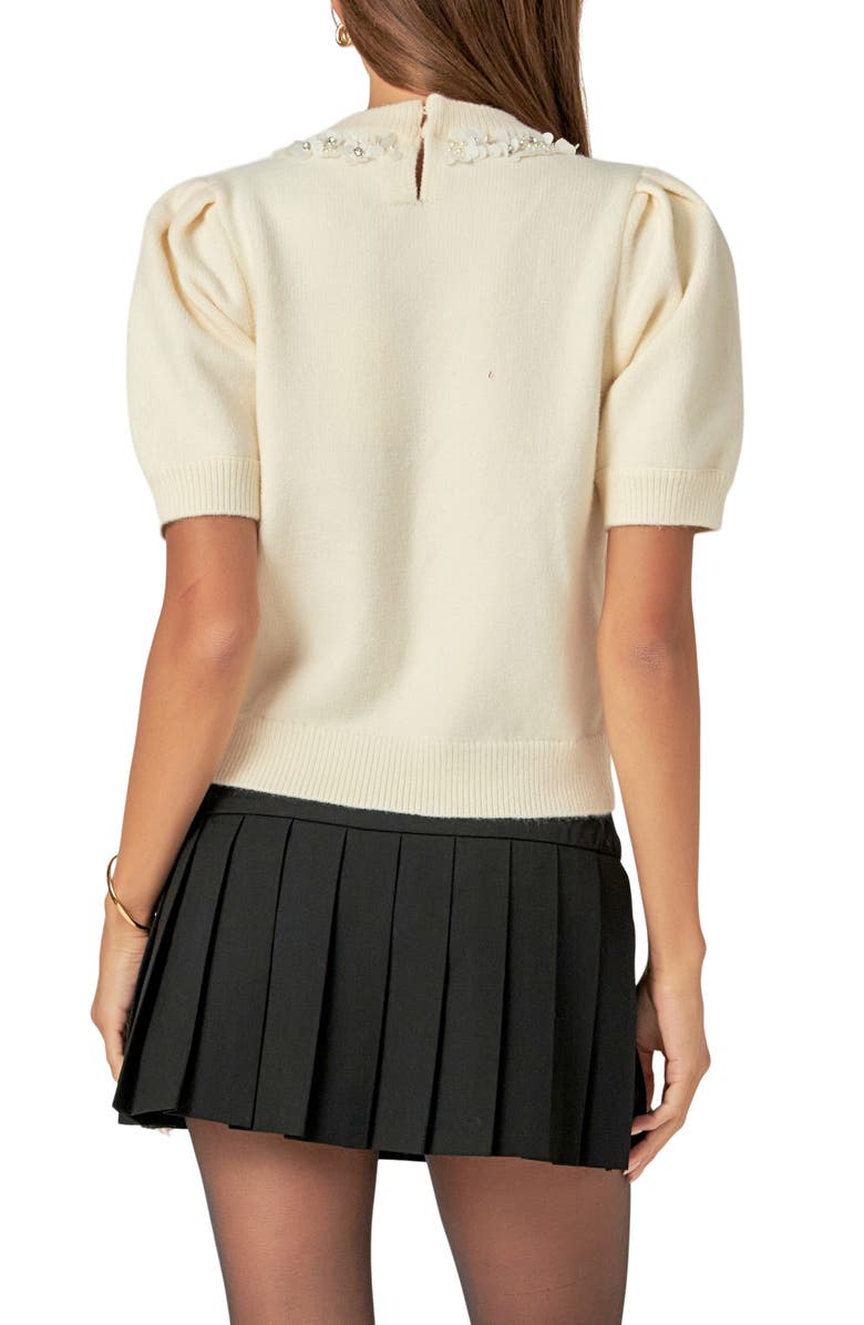 English Factory Embellished Puff Sleeve Sweater, Alternate, color, Off White