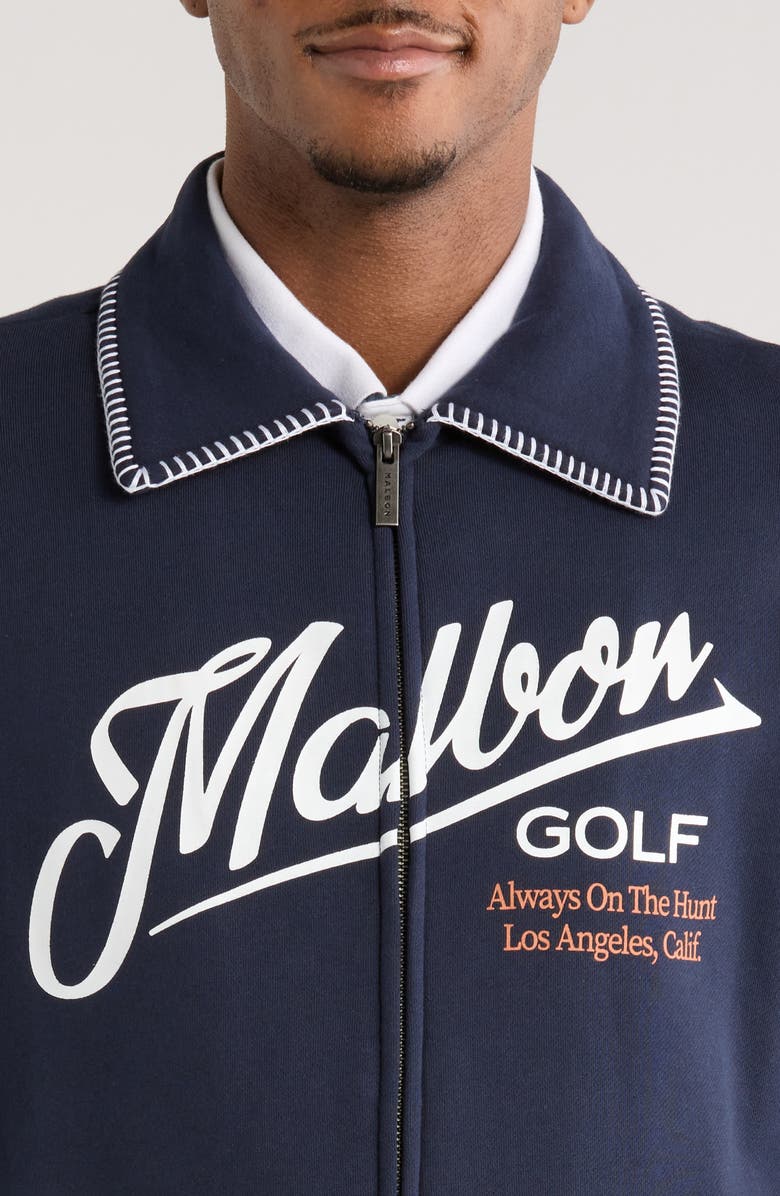Malbon Golf Maxwell Logo Zip-Up Cotton Sweatshirt, Alternate, color, Navy