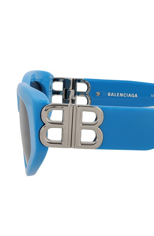 Balenciaga Rectangle-frame Tinted Sunglases In Light Blue Silver Grey