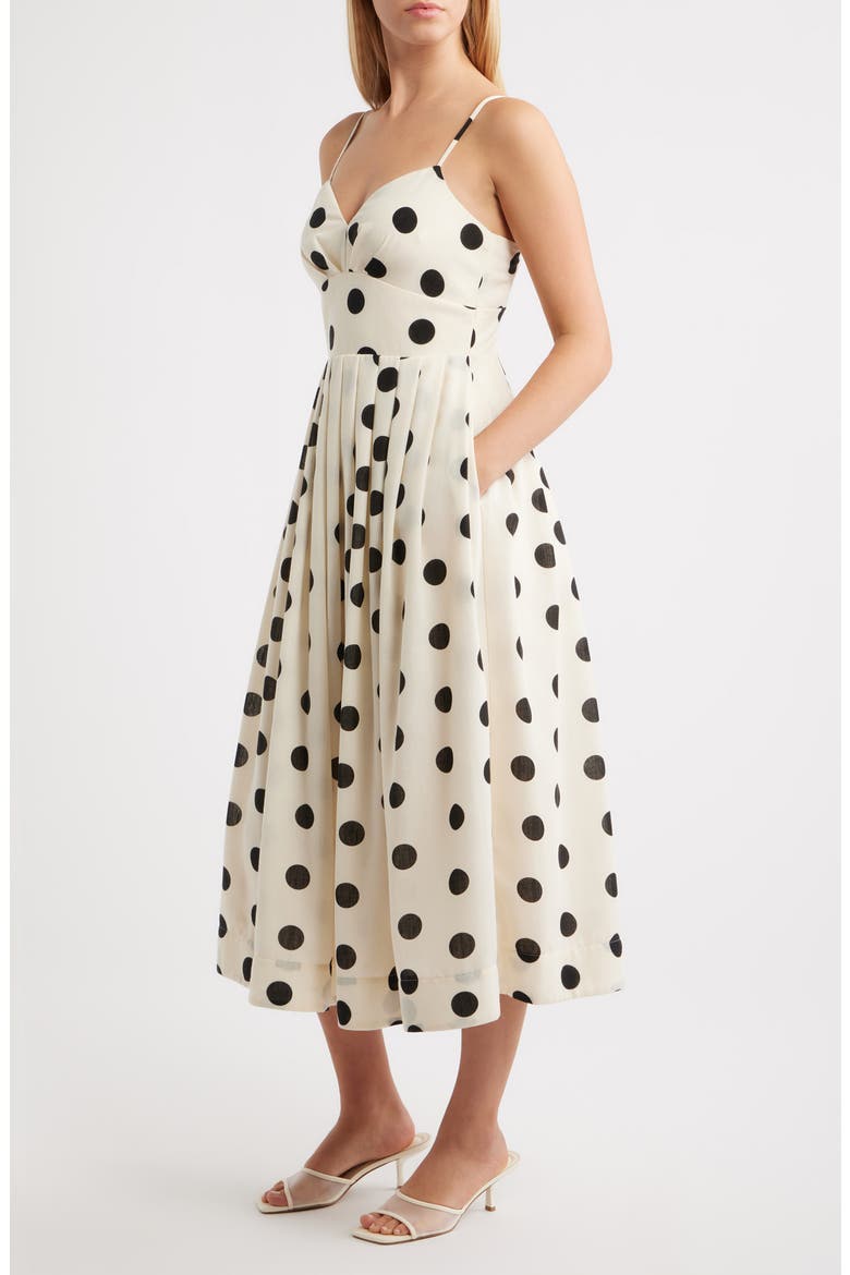 Polka Dot Midi Dress, Alternate, color, IVORY BLACK