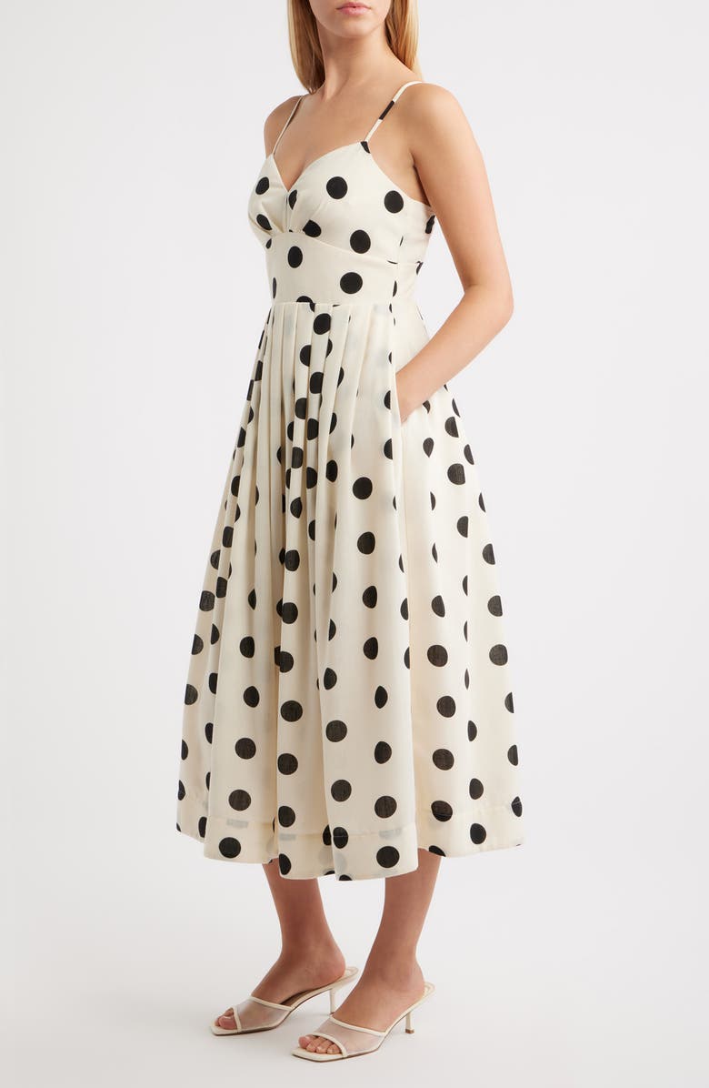 Julia Jordan Polka Dot Midi Dress, Alternate, color, Ivory Black