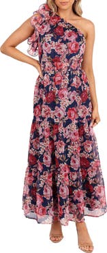 Petal & Pup Layley One-Shoulder Floral Chiffon Maxi Dress