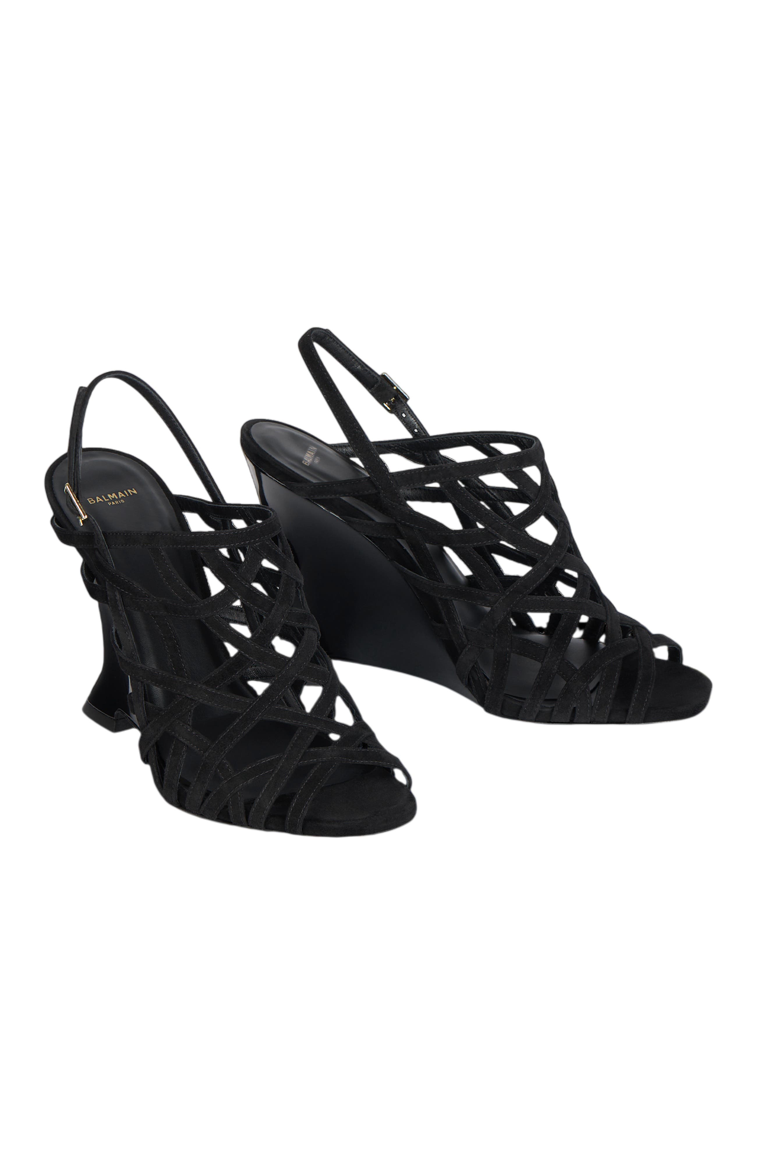 Wedge Cage Sandals in Suede, Main, color, black