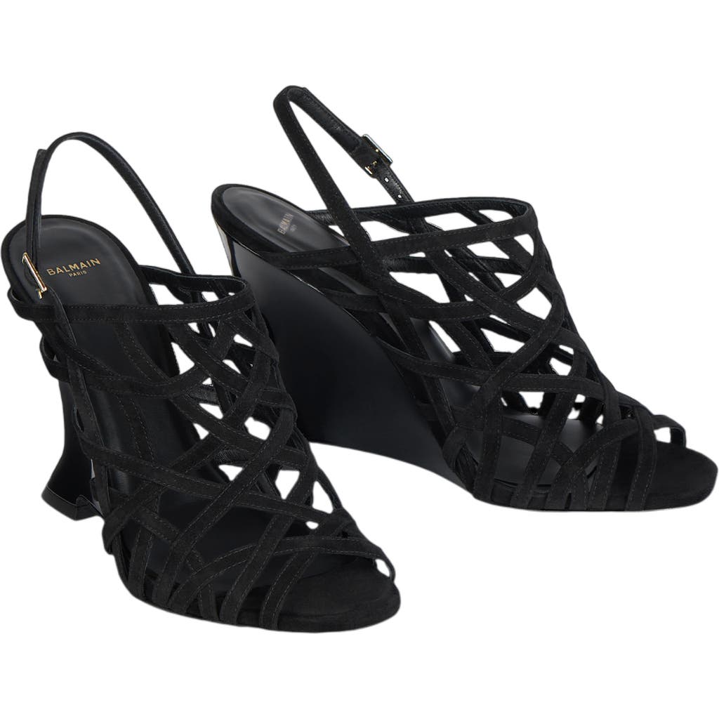 Balmain Wedge Cage Sandals In Black