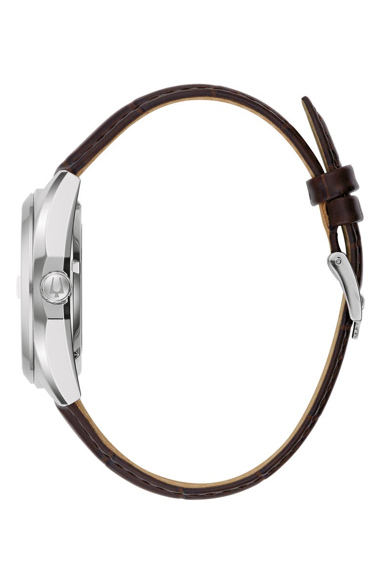 BULOVA Surveyor Automatic Leather Strap Watch, 39mm, Alternate, color, Silver-Tone