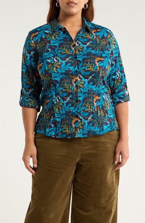 Larissa Printed Organic Cotton Button-Up Shirt (Plus)
