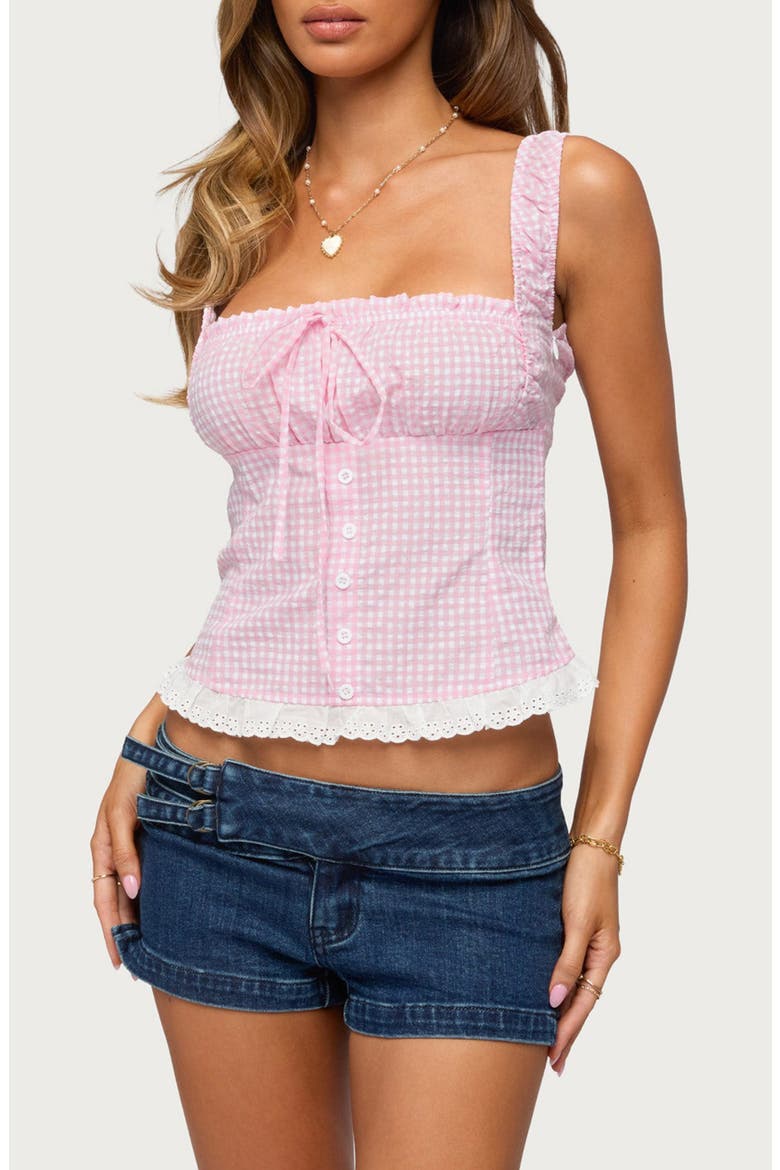 Zeffie Gingham Corset Tank, Main, color, PINK-AND-WHITE