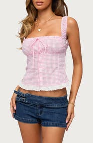 EDIKTED Zeffie Gingham Corset Tank