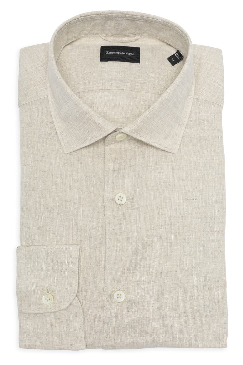 Pure Linen Button-Up Shirt, Main, color, BROWN
