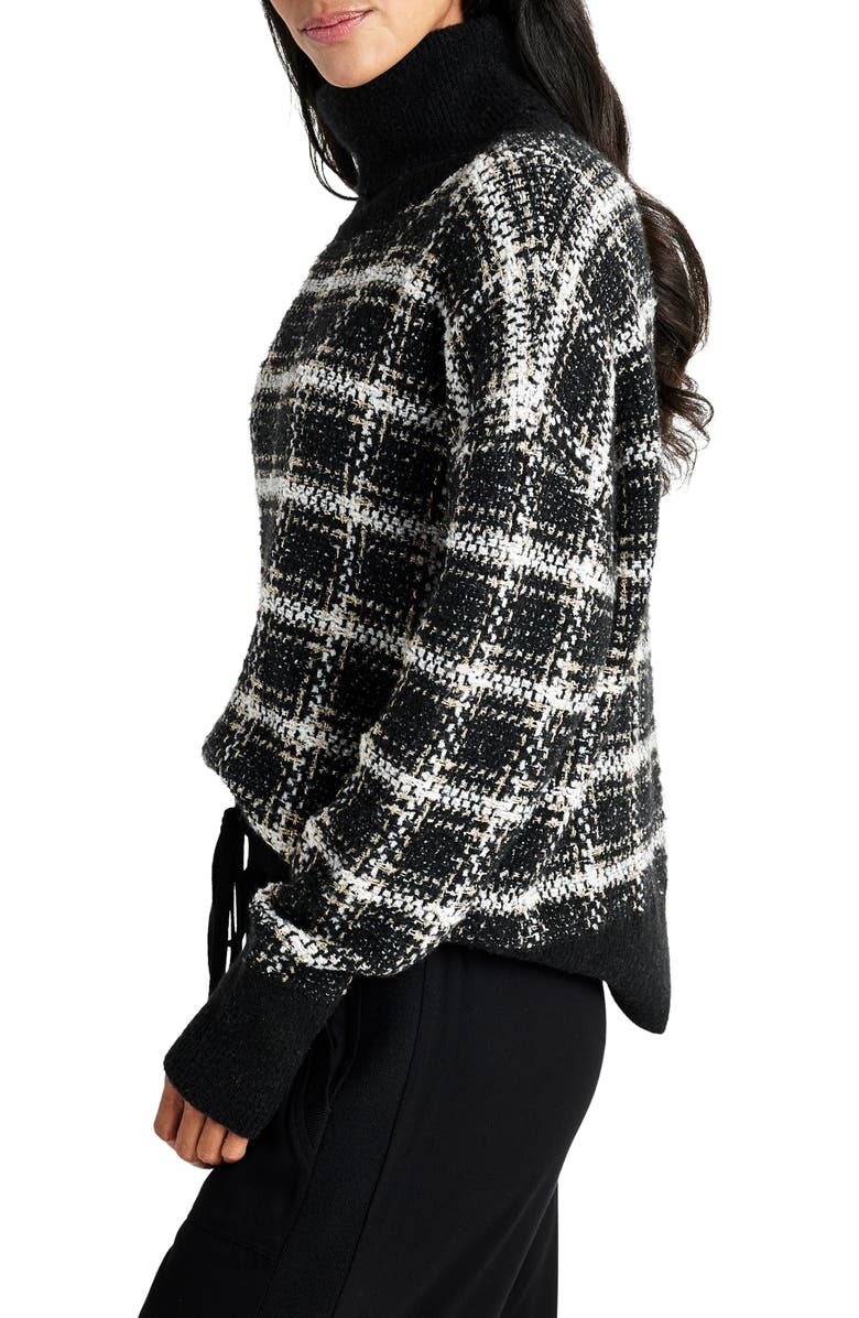 Splendid Ginny Plaid Turtleneck Sweater, Alternate, color, Black Plaid