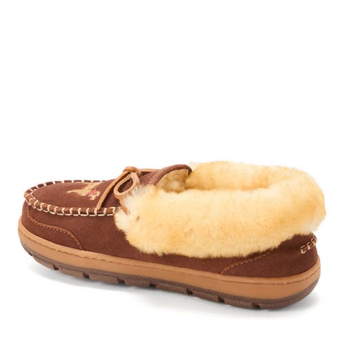 Dearfoams Fireside Gladstone Genuine Shearling Moccasin With Stitching In Animal Print