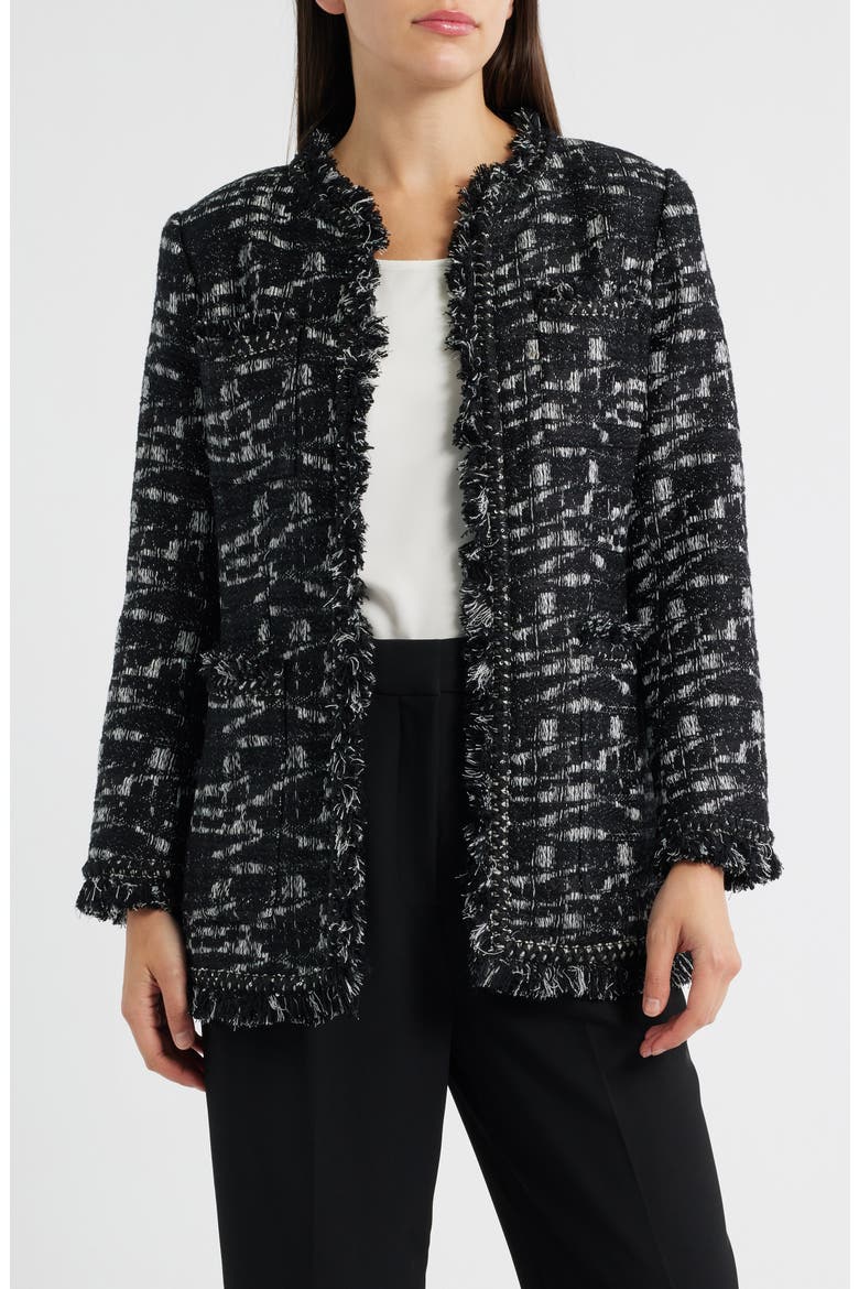 Gleb Fringe Jacket, Main, color, BLACK/ WHITE