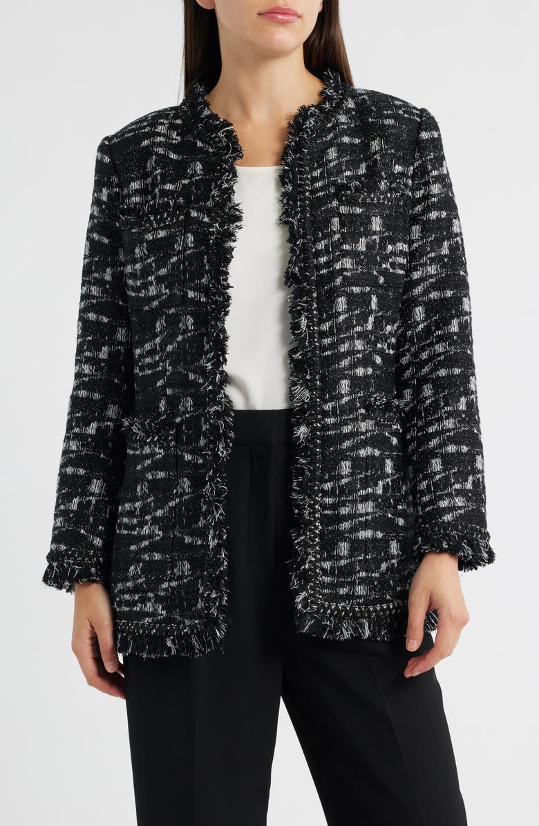 KOBI HALPERIN Gleb Fringe Jacket, Main, color, Black/ White