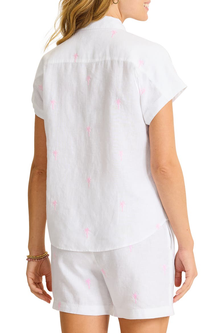 Coastalina Embroidered Linen Button-Up Shirt, Alternate, color, CYBER LIGHT