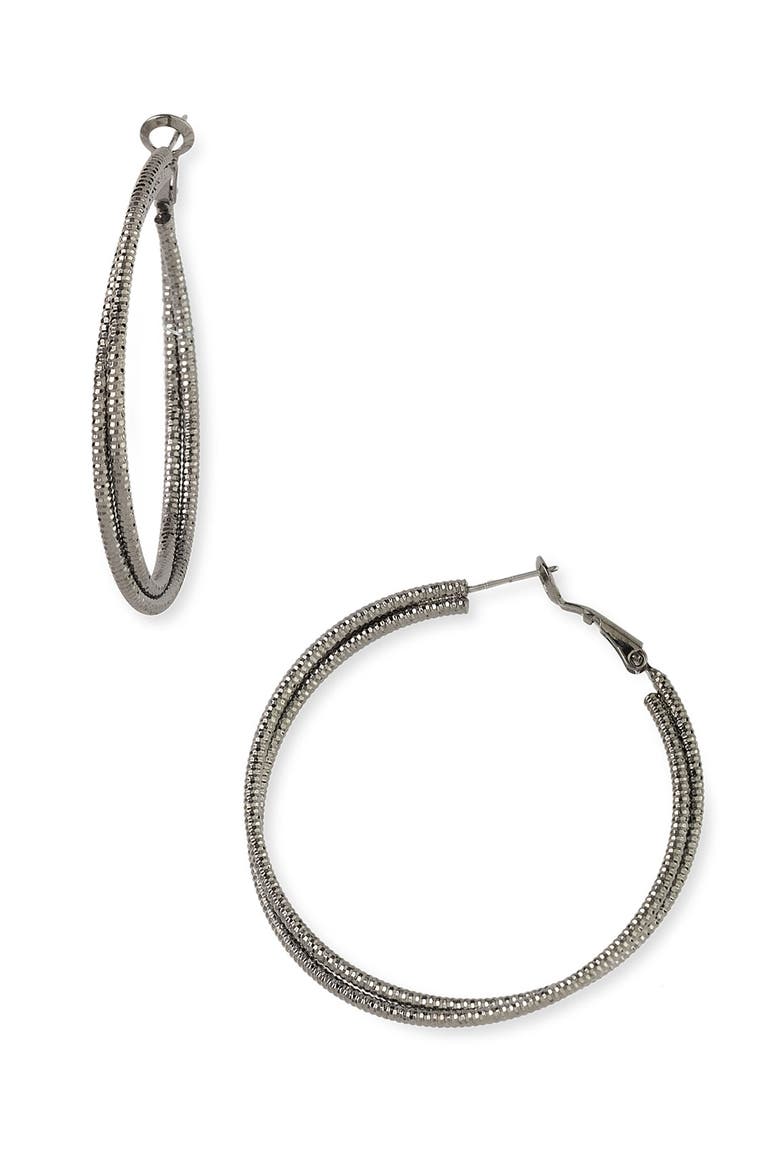 Couture Metallic Hoop Earrings, Main, color, HEMATITE