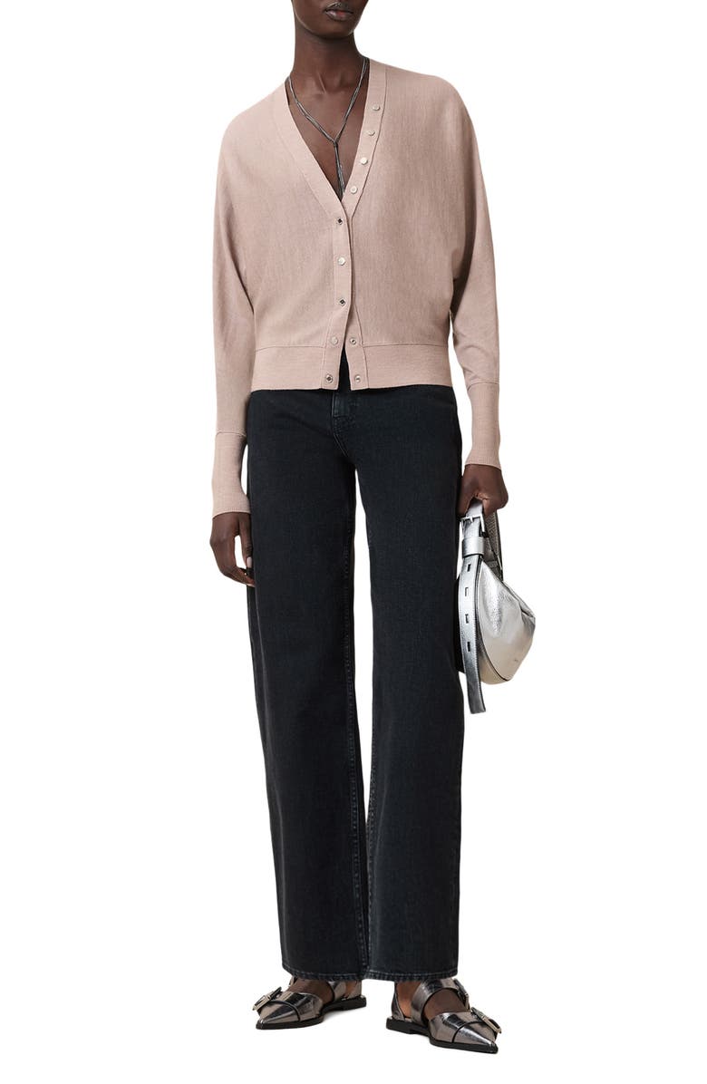 AllSaints Honor V Merino Wool Cardigan, Alternate, color, Pashmina Pink
