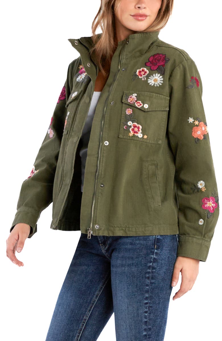 Billy T Camp Happy Floral Embroidered Zip-Up Jacket, Alternate, color, Army