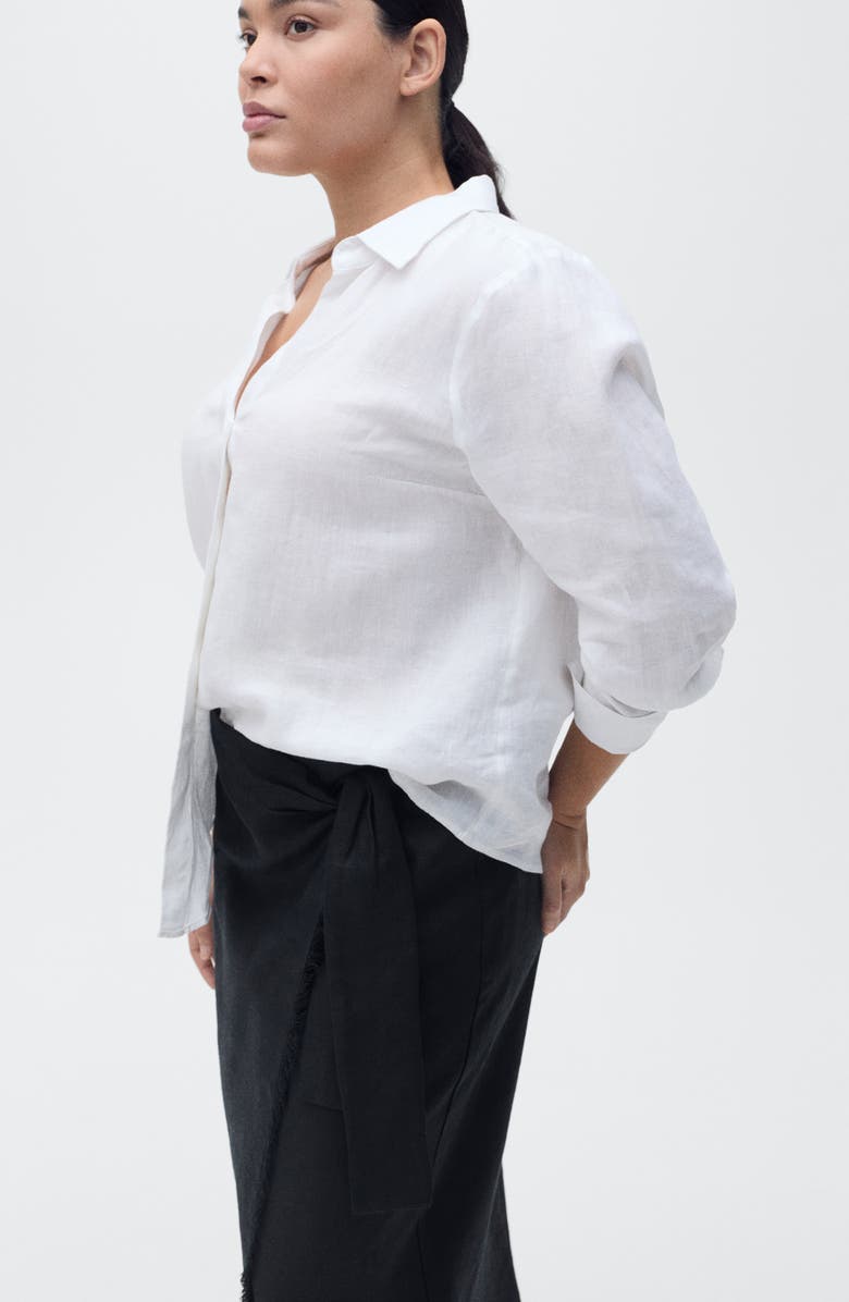 MANGO Side Tie Linen Wrap Skirt, Alternate, color, Black