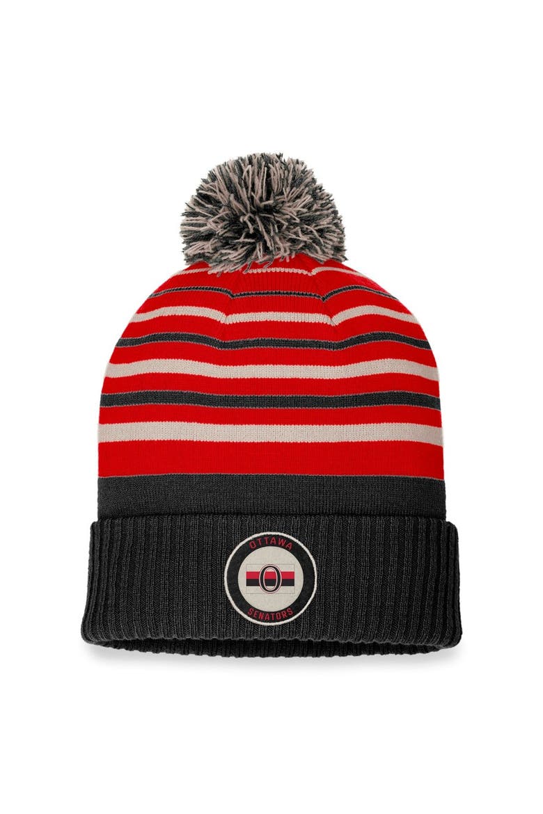 Men's Fanatics Branded Black/Red Ottawa Senators True Classic Retro Cuffed Knit Hat with Pom, Main, color, Black