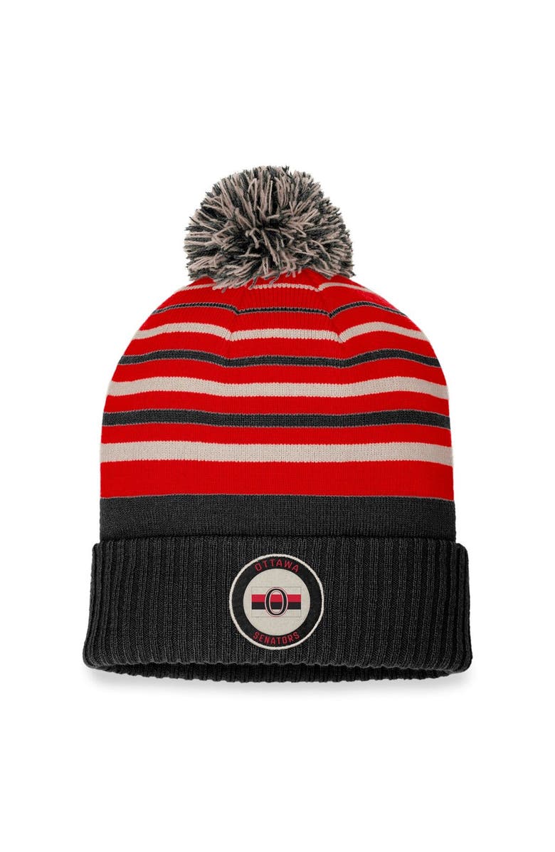 FANATICS Men's Fanatics Branded Black/Red Ottawa Senators True Classic Retro Cuffed Knit Hat with Pom, Main, color, 