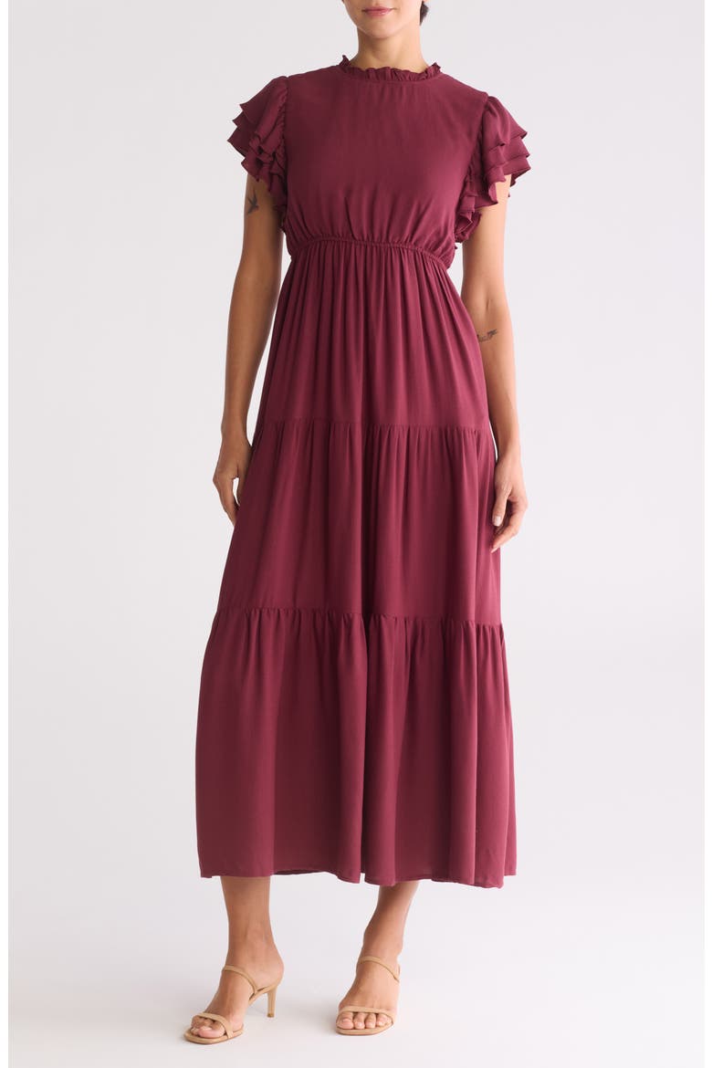 Fatima Ruffled Tiered Maxi Dress, Main, color, ZINFANDEL