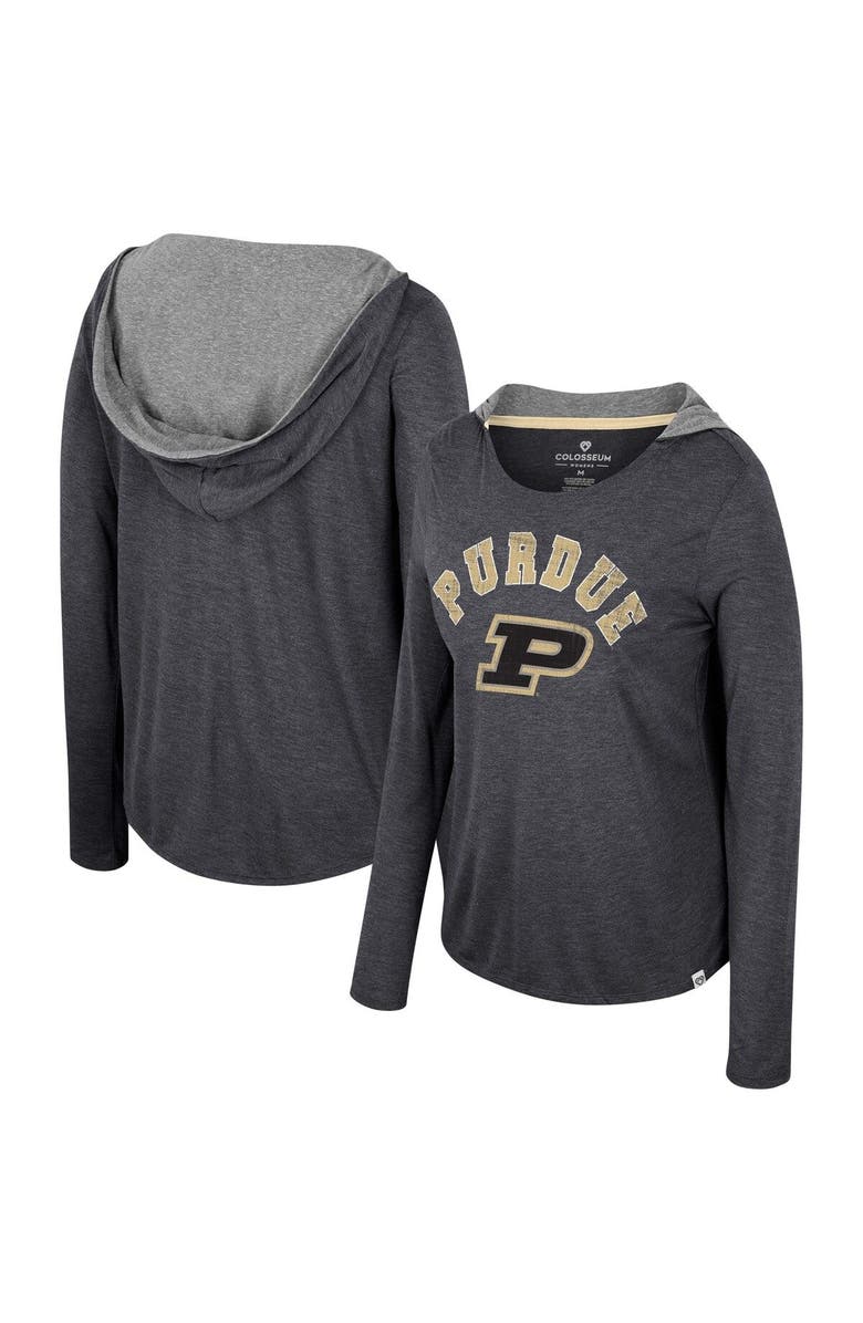 COLOSSEUM Women's Colosseum Black Purdue Boilermakers Distressed Heather Long Sleeve Hoodie T-Shirt, Main, color,