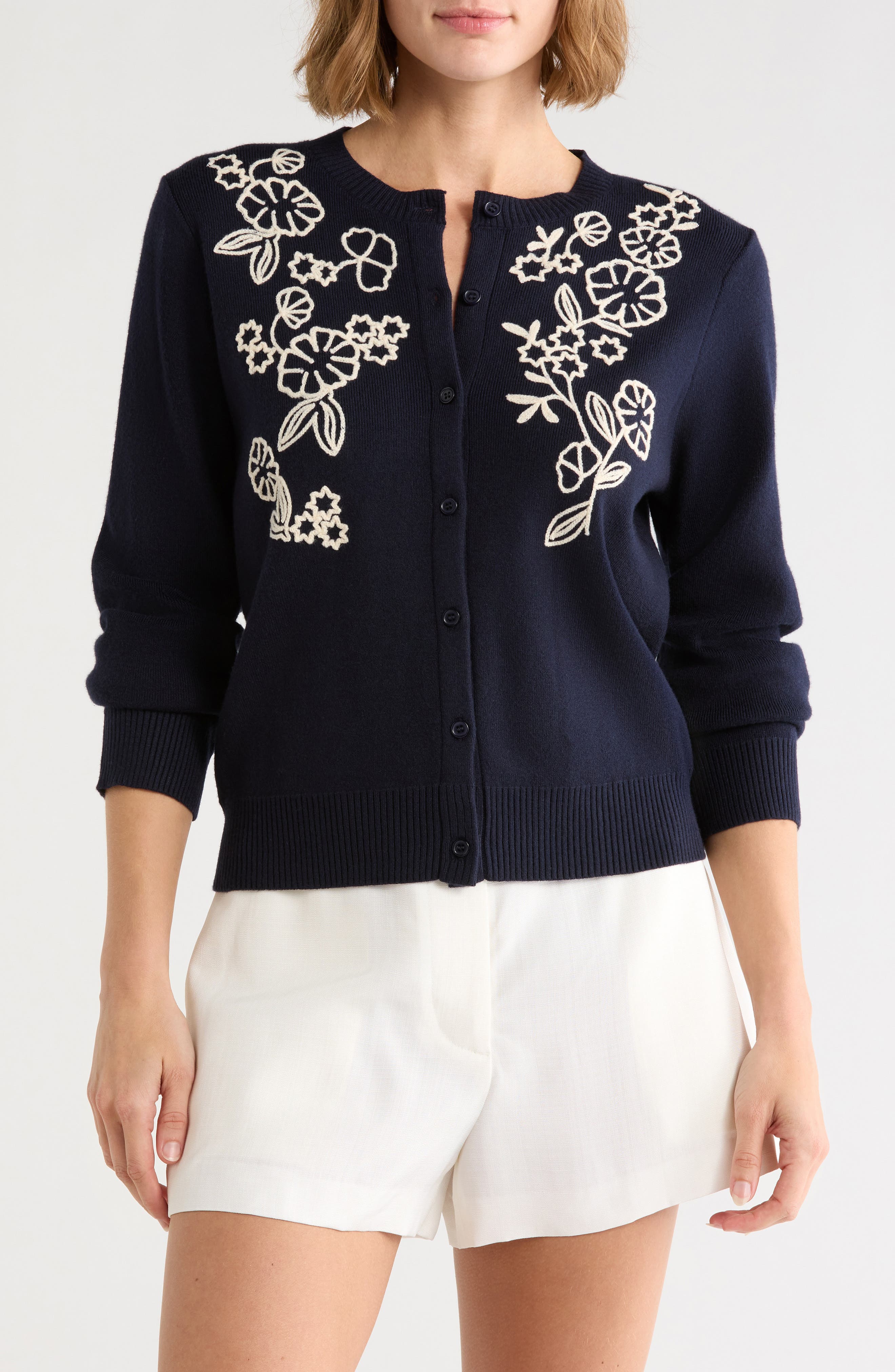 Floral Embroidered Crop Cardigan