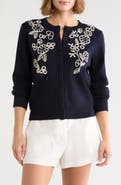 Adrianna Papell Floral Embroidered Crop Cardigan