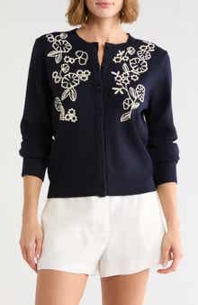 Floral Embroidered Crop Cardigan