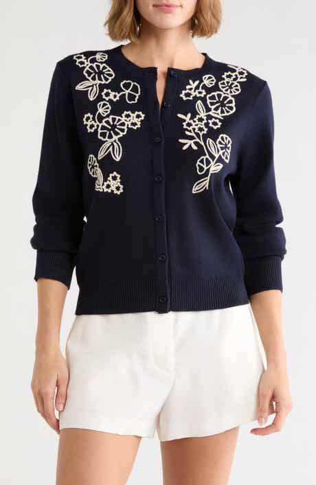 Floral Embroidered Crop Cardigan
