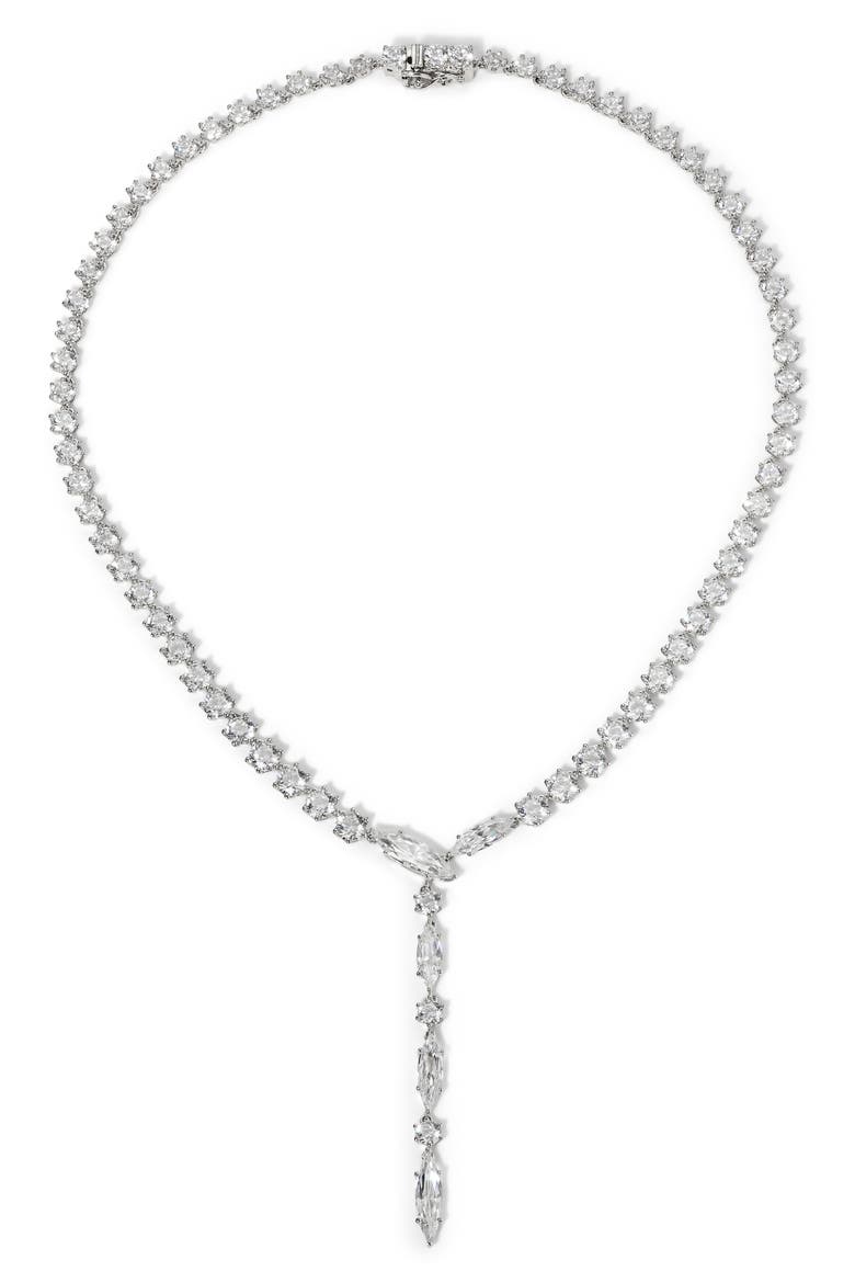 Beatrix Mixed Cubic Zirconia Y-Necklace, Main, color, RHODIUM