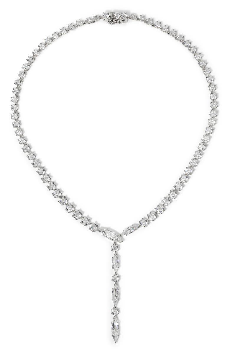 Nadri Beatrix Mixed Cubic Zirconia Y-Necklace, Main, color, Rhodium