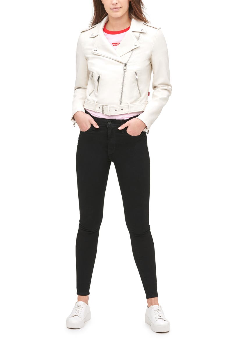 Levi's<sup>®</sup> Faux Leather Fashion Belted Moto Jacket, Alternate, color, Oyster