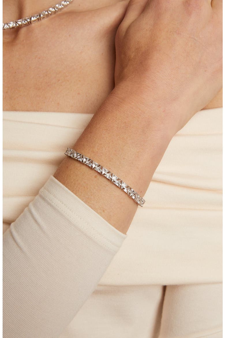Lab Grown White Sapphire Trillion Tennis Bracelet, Alternate, color, White Gold Vermeil