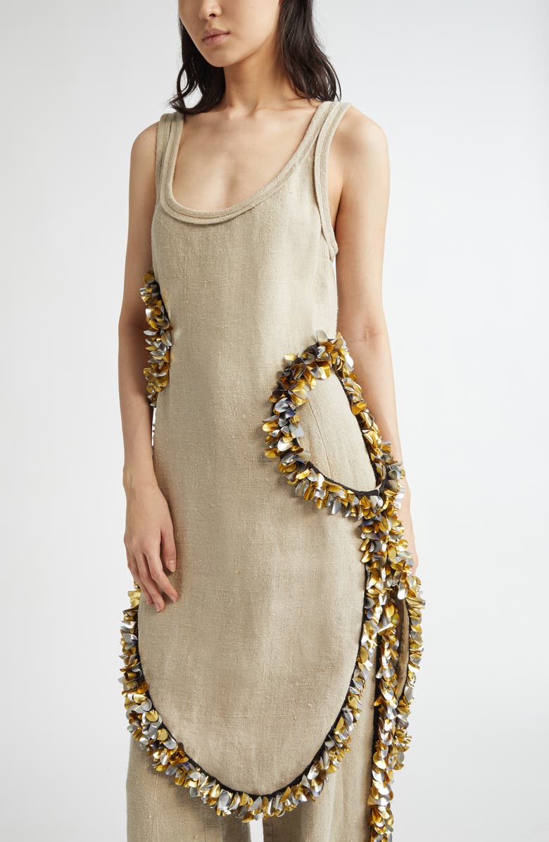 Diotima Scatter Fringe Cutout Wool Midi Dress, Alternate, color, Beige