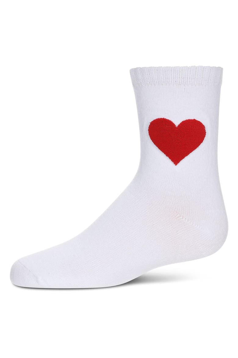 Fuzzy-Heart-Embroidered Crew Sock, Main, color, White